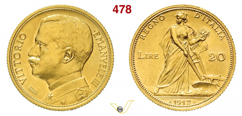 VITTORIO EMANUELE III (1900-1946) 20 Lire 1912 "Aratrice". Roma MIR 1126b Pagani...