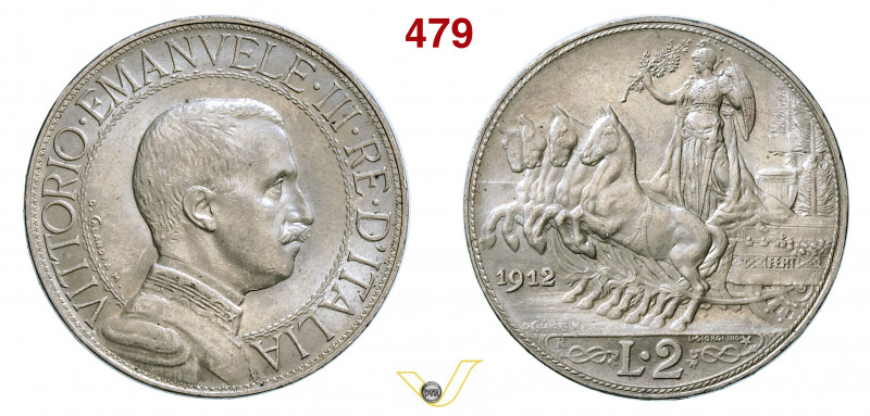 VITTORIO EMANUELE III (1900-1946) 2 Lire 1912 "Quadriga". Roma MIR 1140d Pagani ...