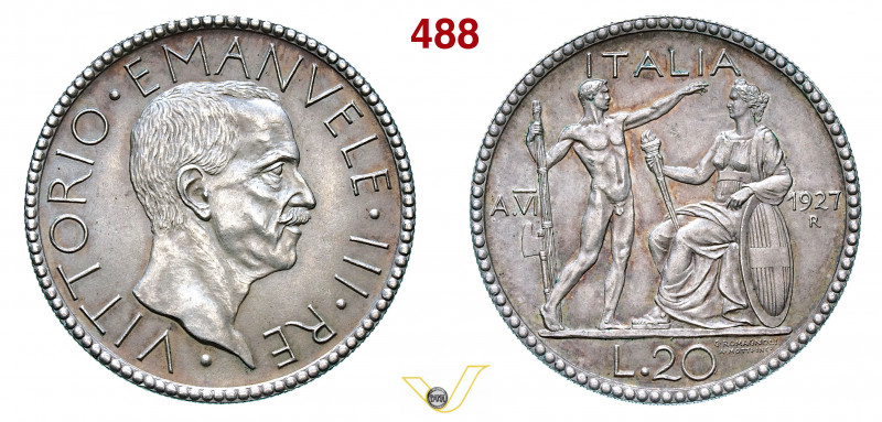 VITTORIO EMANUELE III (1900-1946) 20 Lire 1927 VI "Littore". Roma MIR 1128b Paga...