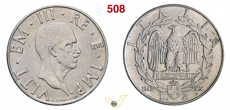 VITTORIO EMANUELE III (1900-1946) 2 Lire 1942 XX "Impero". Roma MIR 1144i Pagani...