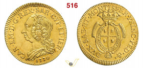 CARLO EMANUELE III (1730-1773) Mezzo Carlino Sardo da 2,5 Doppie 1770 Torino Cudazzo 1065c MIR 955c Au g 7,98 mm 26 SPL