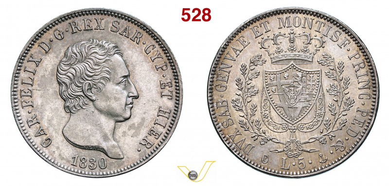 CARLO FELICE (1821-1831) 5 Lire 1830 Genova MIR 1036j Ag g 25,07 mm 37 • Ex Nomi...