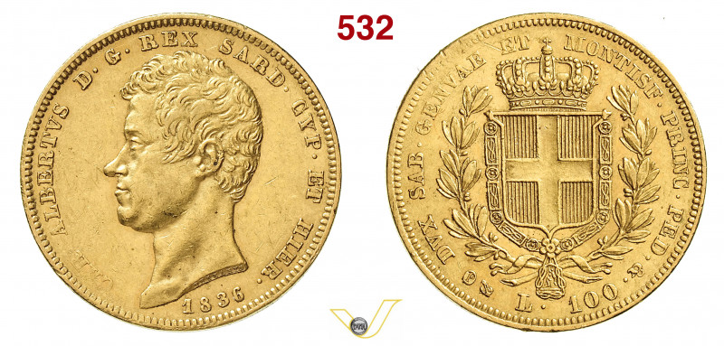 CARLO ALBERTO (1831-1849) 100 Lire 1836 Genova MIR 1043h Pagani 142 Mont. 10 Au ...