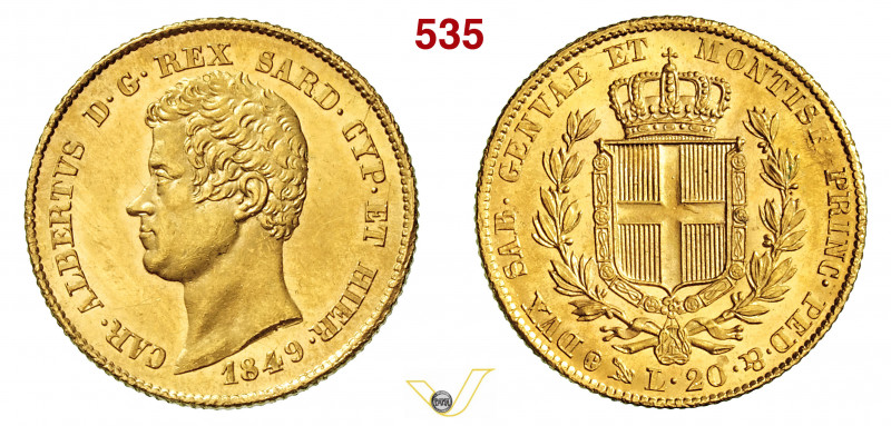 CARLO ALBERTO (1831-1849) 20 Lire 1849 Genova MIR 1045ac Pagani 208 Mont. 81 Au ...