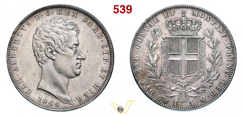 CARLO ALBERTO (1831-1849) 5 Lire 1844 Genova Pagani 255 Ag g 25,10 mm 37 q.FDC