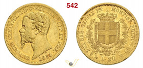 VITTORIO EMANUELE II, Re di Sardegna (1849-1861) 20 Lire 1854 Genova Au mm 21 BB