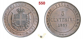 VITTORIO EMANUELE II, Re Eletto (1859-1861) 5 Centesimi 1859 Birmingham Pagani 445 Cu g 5,04 mm 25 q.FDC