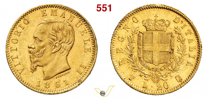 VITTORIO EMANUELE II, Re d'Italia (1861-1878) 20 Lire 1861 "T su F". Torino MIR ...