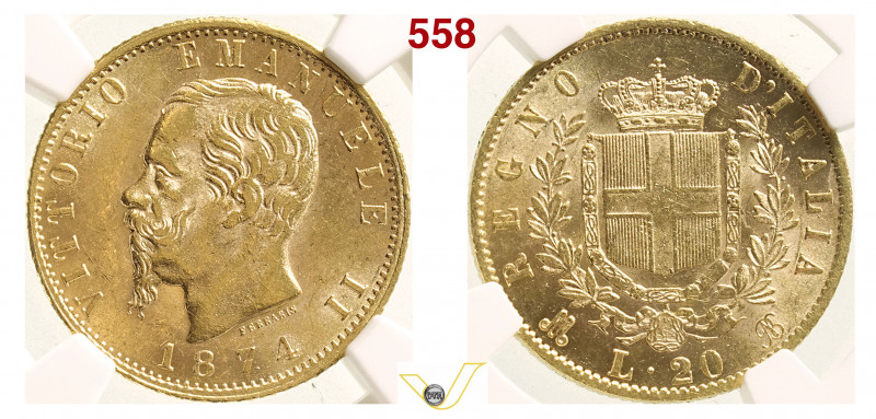 VITTORIO EMANUELE II (1861-1878) 20 Lire 1874 Milano MIR 1078q Pagani 470 Au g 6...