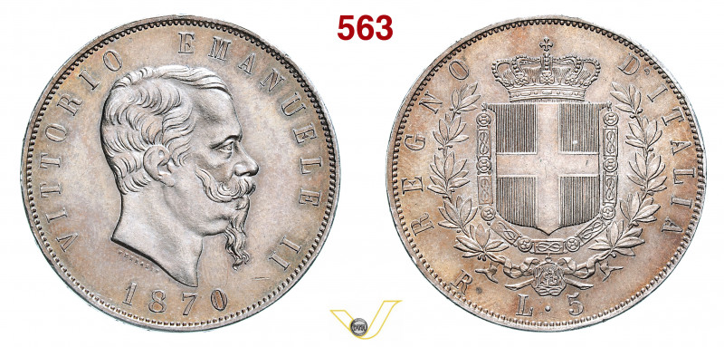 VITTORIO EMANUELE II (1861-1878) 5 Lire 1870 Roma MIR 1082j Pagani 491 Ag g 25,0...