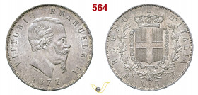 VITTORIO EMANUELE II (1861-1878) 5 Lire 1872 Milano MIR 1082o Pagani 494 Ag g 25,08 mm 37 FDC