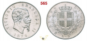 VITTORIO EMANUELE II (1861-1878) 5 Lire 1876 Roma Pagani 501 Mont. 188 Ag g 25,00 mm 37 FDC