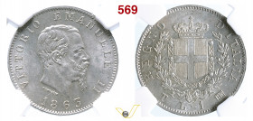 VITTORIO EMANUELE II (1861-1878) Lira 1863 "stemma". Torino MIR 1085f Pagani 515 Ag g 5 circa mm 23 (NGC MS63) SPL÷FDC