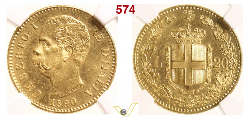 UMBERTO I (1878-1900) 20 Lire 1890 Roma MIR 1098o Pagani 585 Au g 6,45 circa mm ...