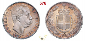 UMBERTO I (1878-1900) 2 Lire 1897 Roma MIR 1102b Pagani 598 Ag g 9,96 mm 27 • Patina rossiccia FDC