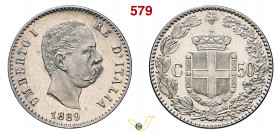 UMBERTO I  (1878-1900)  50 Centesimi 1889 Roma   MIR 1104a   Pagani 608   Ag   g 2,52   mm 18   • Fondi speculari   q.FDC