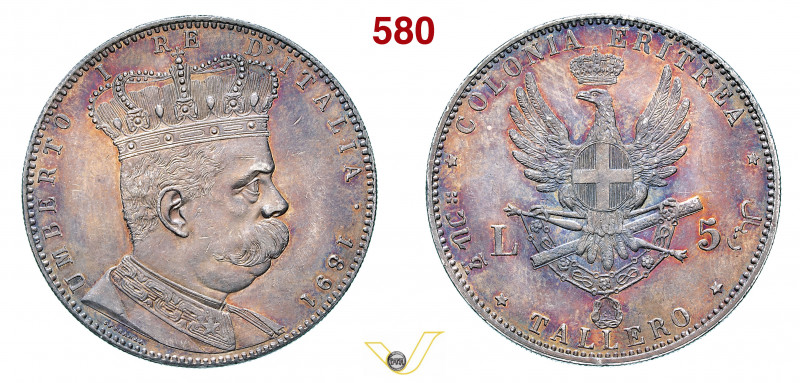 UMBERTO I - monetazione per l'Eritrea (1878-1900) 5 Lire 1891 Roma MIR 1110a Pag...