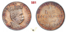 UMBERTO I - monetazione per l'Eritrea (1878-1900) 2 Lire 1890 Roma MIR 1111a Pagani 632 Ag g 10,00 mm 27 • Patina rossiccia; minuscolo colpetto al bor...