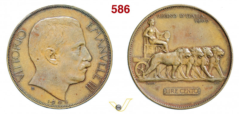 VITTORIO EMANUELE III (1900-1946) 100 Lire 1906 "quadriga di leoni". Milano (Joh...