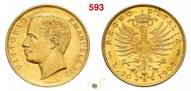 VITTORIO EMANUELE III (1900-1946) 20 Lire 1903 "aquila sabauda". Roma Pagani 647 Au g 6,43 mm 21 q.FDC