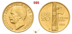 VITTORIO EMANUELE III (1900-1946) 20 Lire 1923 "fascetto". Roma MIR 1127a Pagani 670 Au g 6,43 mm 21 SPL