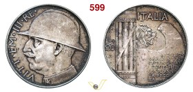 VITTORIO EMANUELE III (1900-1946) 20 Lire 1928 VI "elmetto o cappellone". Roma MIR 1129a Pagani 680 Ag g 19,97 mm 35 SPL÷FDC