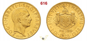 ALBANIA - ZOG I (1925-1939) 50 Franga Ari 1938 XXV anniversario dell'Indipendenza. Roma Fb. 16 Kr. 25 Au g 16,13 mm 38 • Piccola delaminazione del ton...