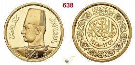 EGITTO - FAROUK (1936-1952) 500 Piastre AH 1357 (1938) "Nozze reali". Kr. 373 Fb. 35 Au g 42,5 circa mm 37 (NGC PF66 Cameo) FDC/proof