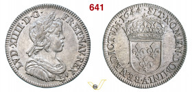 FRANCIA - LUIGI XIV (1643-1715) 1/4 di Scudo "à la mèche courte" 1644 Parigi Gad. 139 Ag g 6,87 mm 27 • Bel pezzo, dal metallo lucente SPL