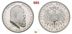 GERMANIA - Baviera - LEOPOLDO, Principe Reggente (1886-1912) 5 Marchi 1911 D Kr. 999 Ag g 27,75 mm 38 • Fondi speculari ! FDC