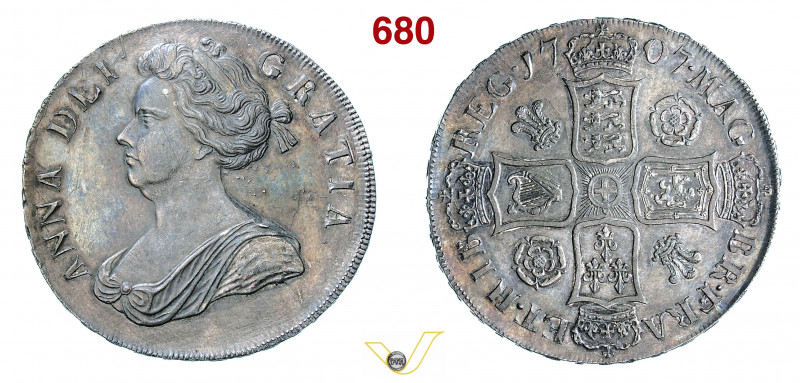 GRAN BRETAGNA - ANNA (1702-1714) Crown 1707 SEXTO. Londra S. 3578 Ag g 29,98 mm ...