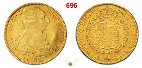 MESSICO - CARLO III (1759-1788) 8 Escudos 1782 Mexico City Calicò (Onza) 777 Au g 26,86 mm 38 BB+