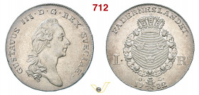 SVEZIA - GUSTAVO III (1771-1792) 1 Riksdaler 1782 A. I OL. Kr. 527 Ag g 29,28 mm 41 • Bei fondi brillanti SPL