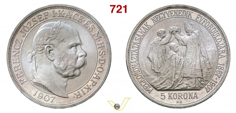 UNGHERIA - FRANCESCO GIUSEPPE I D'ASBURGO-LORENA (1848-1916) 5 Korona 1907 "40° ...