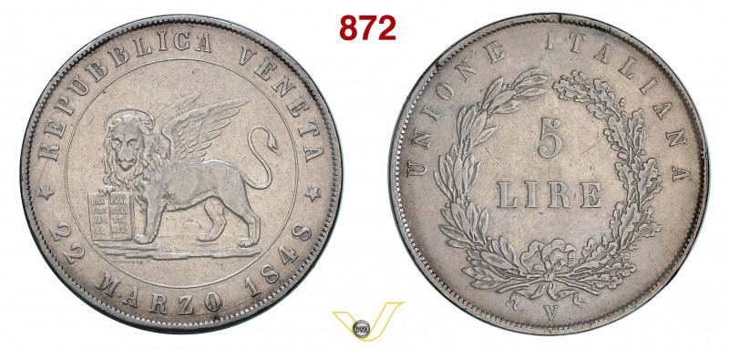 VENEZIA - GOVERNO PROVVISORIO (1848) 5 Lire 1848 22 Marzo. Pagani 178 Ag g 25 ci...