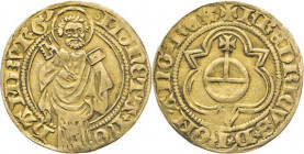 HAMBURG - LÜBECK - SCHLESWIG-HOLSTEIN
Hamburgische Prägungen in Gold
Goldgulden o.J. Titel Kaiser Friedrich, 1440–1493. Im Perl- u. Strichkreis St. ...