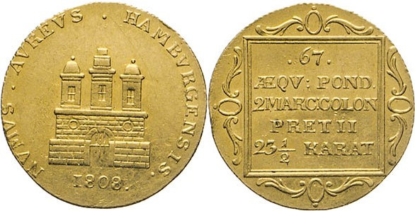 HAMBURG - LÜBECK - SCHLESWIG-HOLSTEIN
Hamburgische Prägungen in Gold
2 Dukaten...