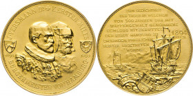 HAMBURG - LÜBECK - SCHLESWIG-HOLSTEIN
Hamburgische Prägungen in Gold
„Portugaleser“ zu 10 Dukaten 1894 (v. P. Düeffcke u. J. v. Langa) auf die 500-j...