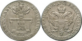 HAMBURG - LÜBECK - SCHLESWIG-HOLSTEIN
Hamburgische Münzen in Silber
32 Schilling 1795 OHK, Titel Franz II. Burg in behelmtem Rahmen. Rs. Gekrönter D...