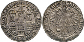 HAMBURG - LÜBECK - SCHLESWIG-HOLSTEIN
Hamburgische Münzen in Silber
Reichstaler 1607, Mzz. Mohrenkopf des Mzm. Mathias Moers. Titel Rudolf II. Stadt...