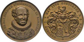 HAMBURG - LÜBECK - SCHLESWIG-HOLSTEIN
Sammlung von sog. Bürgermeisterpfennigen
Bronzemedaille 1851 „Bürgermeisterpfennig“ (v. H. Lorenz) auf den Tod...