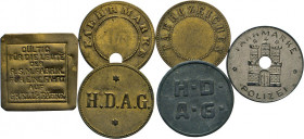 HAMBURG - LÜBECK - SCHLESWIG-HOLSTEIN
MARKEN UND ZEICHEN
Fährmarken. Messing. Grell’s Fähre. H.D.A.G, Fährzeichen und Fährmarke und 1x gelocht. Zink...