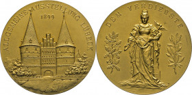 HAMBURG - LÜBECK - SCHLESWIG-HOLSTEIN
LÜBECK
Goldbronze-Verdienstmedaille 1899 (v. Lauer, Nürnberg). Für die Allgemeine Ausstellung in der Stadt. St...