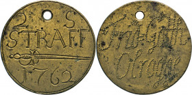HAMBURG - LÜBECK - SCHLESWIG-HOLSTEIN
LÜBECK
Ungedeutete Messingmarke mit gravierter Schrift und Zeichnung: 2 S/ STRAFF/ ein liegender Degen/ 1762. ...