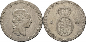 HAMBURG - LÜBECK - SCHLESWIG-HOLSTEIN
SCHLESWIG-HOLSTEIN
KÖNIGLICHE LINIE. Christian VII., 1766–1808. Speciestaler 1794 B/MF. Kopf r. Rs. Wappen. La...