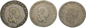 HAMBURG - LÜBECK - SCHLESWIG-HOLSTEIN
SCHLESWIG-HOLSTEIN
1/3 Speciestaler 1787, 1788 u. 1797 (Nach Jaeger sind nur 66.000 Exemplare geprägt) MF/B (=...