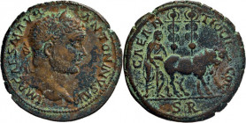 ANTIKE WELT
Griechen
PISIDIEN. Caracalla, 198–217. AE 33 mm. Leicht bärtige Büste n.r. Rs. Mit einem Ochsen pflügender Kolonist n.r., dahinter 2 Sta...