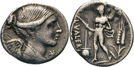 ANTIKE WELT
Römische Republik
Valerius Flaceus. Denar, 108/107, Rom. Drapierte Victoriabüste n.r. Rs. Mars mit Lanze, davor Apex, dahinter Ähre. Alb...