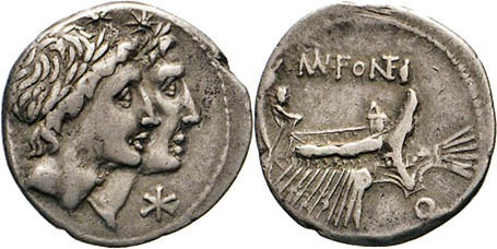 ANTIKE WELT
Römische Republik
Mn. Fonteius. Denar 108/107, Rom. Belorbeerte Di...