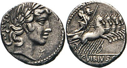 ANTIKE WELT
Römische Republik
Vibius C.f. Pansa. Denar, 90, Rom. Belorbeerte A...